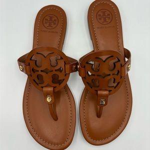 NEW! Tory Burch Brown/Tan Leather Miller Sandals Flip Flop -Sz9.5